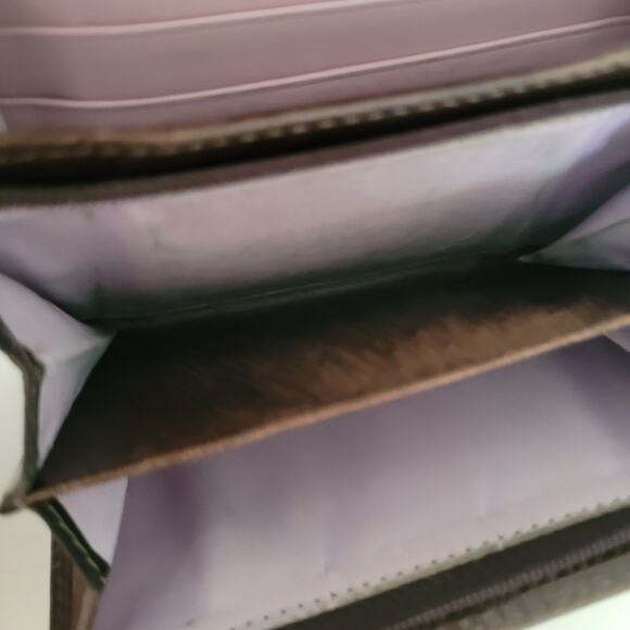 Coach Wallet Canvas Leather Brown Purple Designer Medium Bifold Logo - Picture 8 of 14